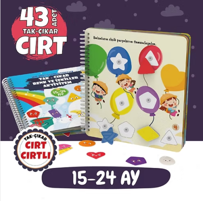 Çocuğumun Tak - Çıkar Cırt Cırtlı Renk Ve Şekiller Aktivite Kitabı, Okul Öncesi, 43 Adet Cırt